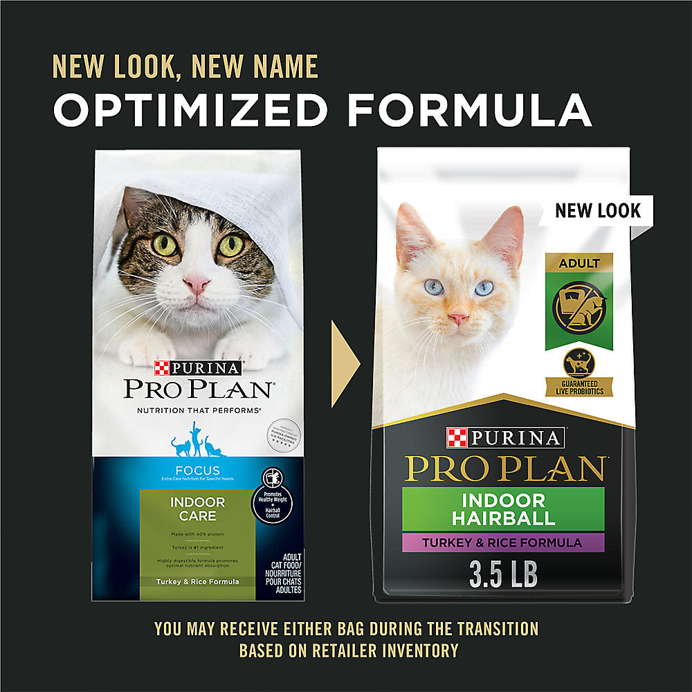 Purina Pro Plan Focus Indoor Adult Dry Cat Food - With Vitamins, High Fiber, Turkey & Rice