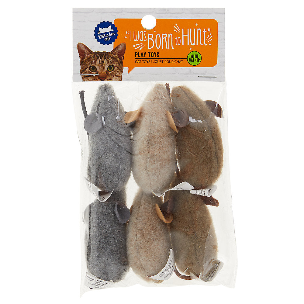 Whisker City® Wool Mice Cat Toys - 6 Pack