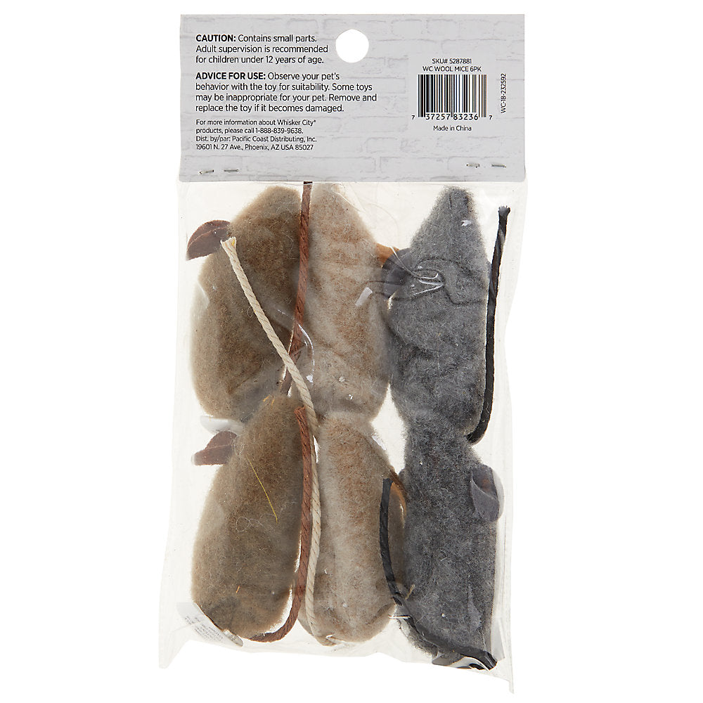 Whisker City® Wool Mice Cat Toys - 6 Pack